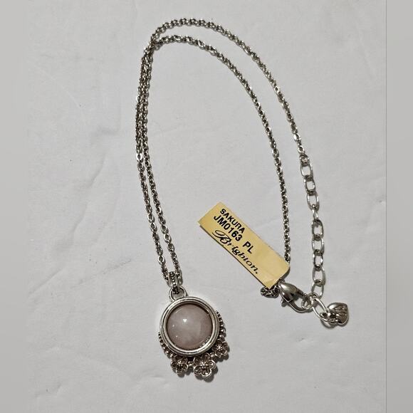 Brighton Sakura JM0163 PL Silver Tone Necklace Pink Stone Floral Pendant - Picture 2 of 7